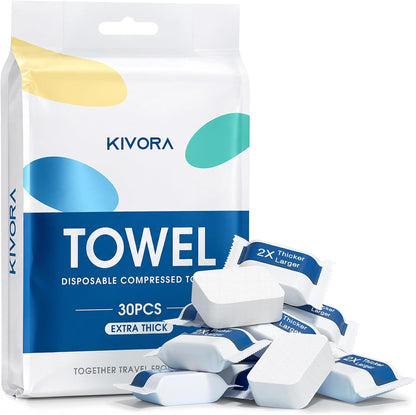 KIVORA Extra Thick Compressed Towels, Ultra Soft, 30 Pack for Travel