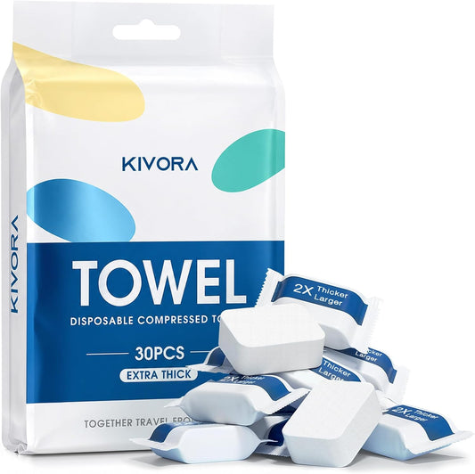 KIVORA Extra Thick Compressed Towels, Ultra Soft, 30 Pack for Travel
