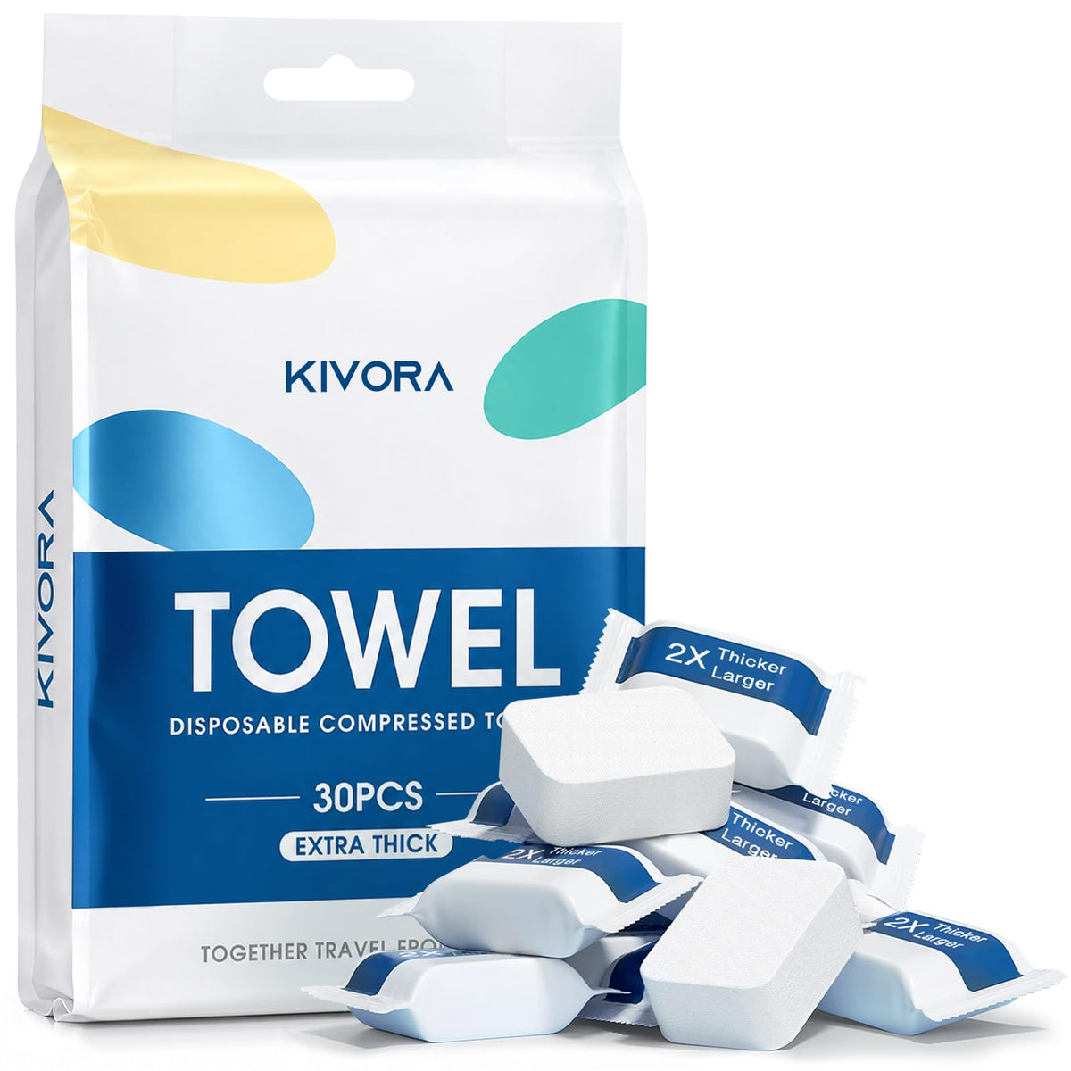 KIVORA Extra Thick Compressed Towels, Ultra Soft, 30 Pack for Travel