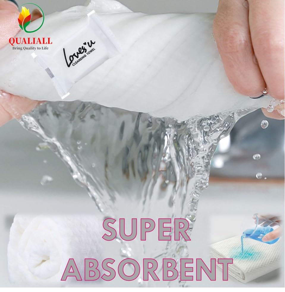 QUALIALL Disposable Travel Washcloths, 40pcs, Pure Cotton, Large Thick