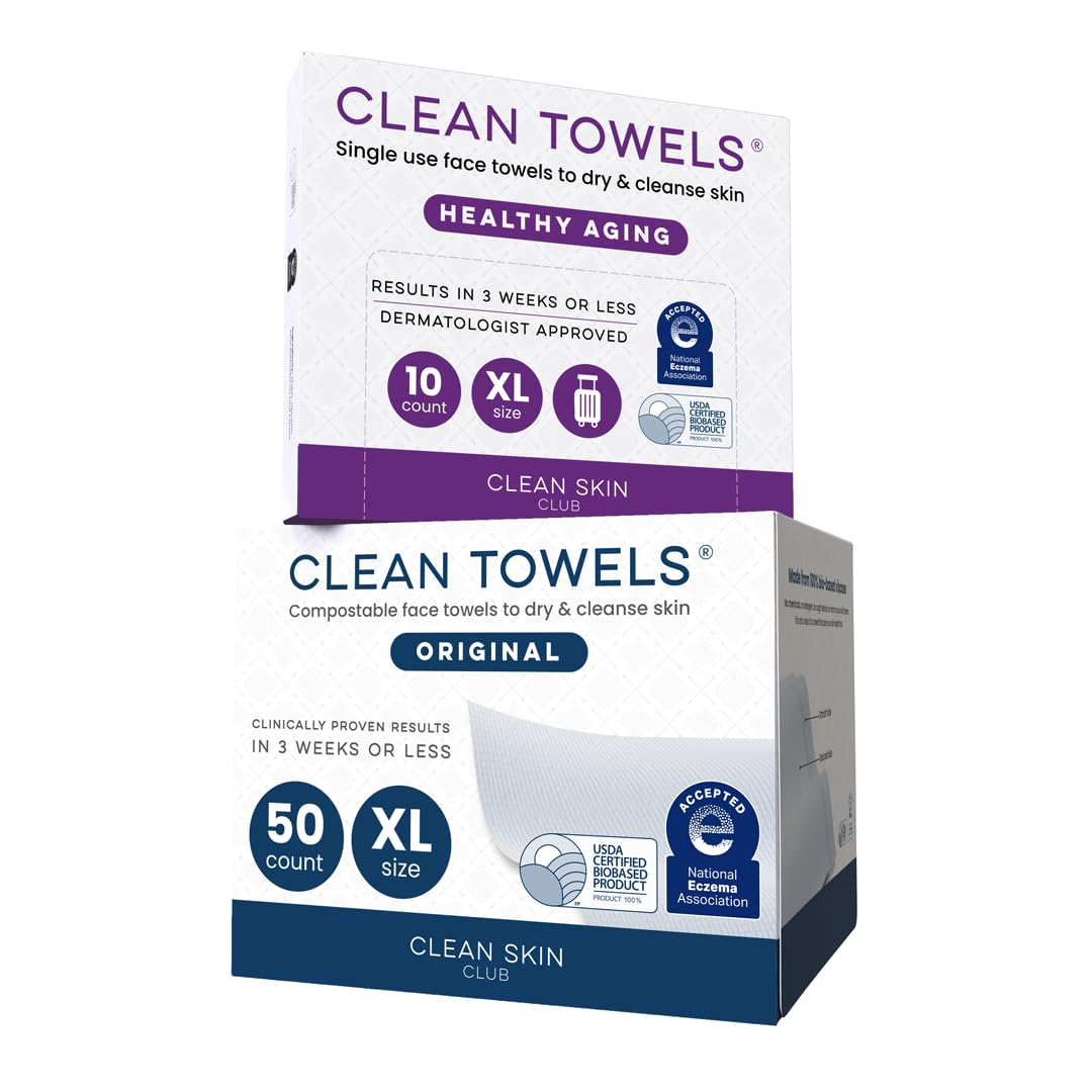 CLEAN SKIN CLUB Sensitive Skin Clean Towels® XL, Ultra-Soft Disposable Face Dry Wipes Infused with Aloe & Glycerin, XL - 1 Pack (50 count)
