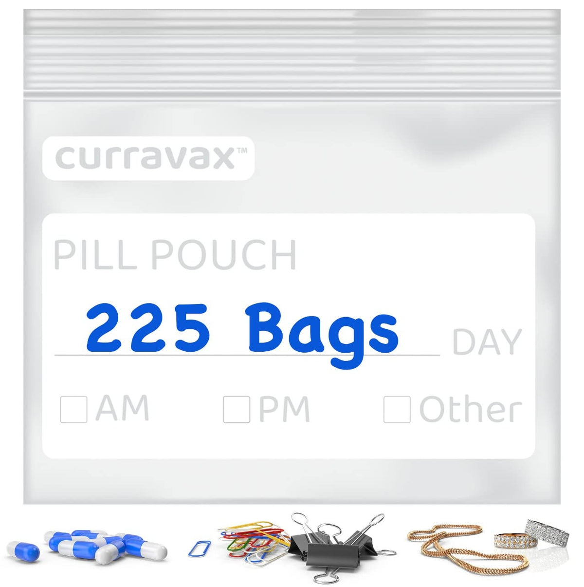 Pill Bags for Travel Pill Pouch Organizer Pack of 540 BPA Free 3 x 2.75 inch Pill Pouches for Medicine Reusable with Write on Label & Waterproof Zipper Seal AM PM Pill Baggies for Vitamins by CURRAVAX
