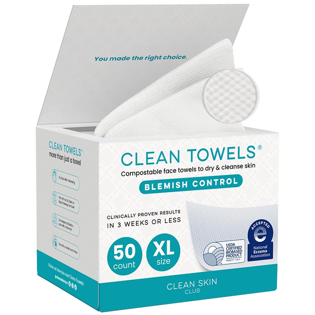 CLEAN SKIN CLUB Sensitive Skin Clean Towels® XL, Ultra-Soft Disposable Face Dry Wipes Infused with Aloe & Glycerin, XL - 1 Pack (50 count)