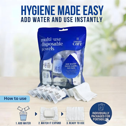Disposable Washcloths 40 PCS - 100% Cotton Compressed Towels for Travel, Camping, Gym & Personal Hygiene - Chemical-Free Disposable Towel Tablets - Expands with Water - Portable Bulk Face Towels