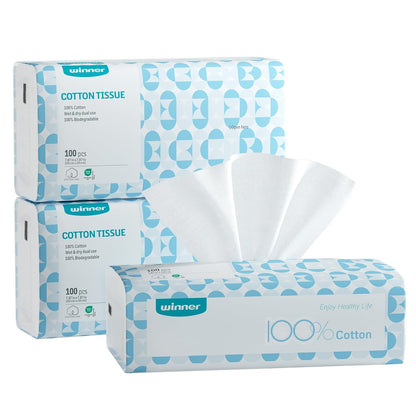 Winner Disposable Face Towels, 100% Cotton, 300 Count (Pack of 3)