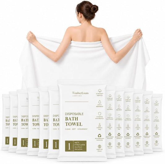 15 Pack Disposable Bath Towels for Travel 55" x 27.5" Large Individually Wrapped Travel Towel, Disposable Dry Body Towels Bulk for Shower Camping Hotel Bathroom Gym Hiking Family Vacation