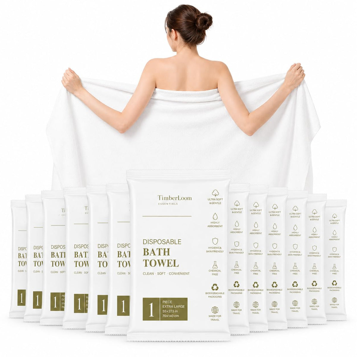 6 Pack Disposable Bath Towels for Travel 55" x 27.5" Large Individually Wrapped Travel Towel, Disposable Dry Body Towels Bulk for Shower Camping Hotel Bathroom Gym Hiking Family Vacation