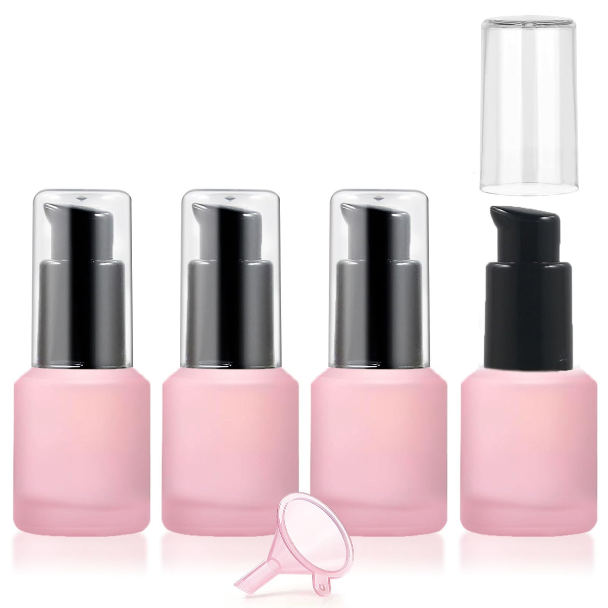 30ml Frosted Glass Pump Bottle Dispenser, 4pcs 1oz Travel Bottle