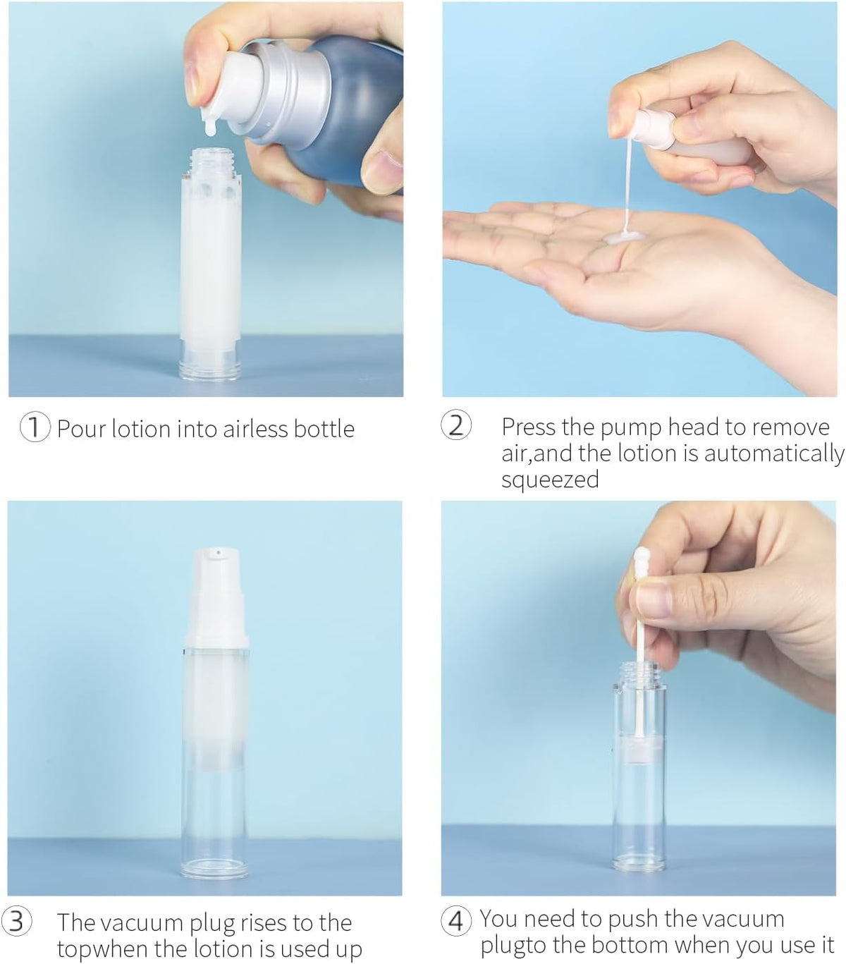 6 Pack 0.34 oz Plastic Empty Airless Pump Bottles Travel Size Refillable Leakproof Containers for Skincare Cosmetics Toiletries TSA Approved‌