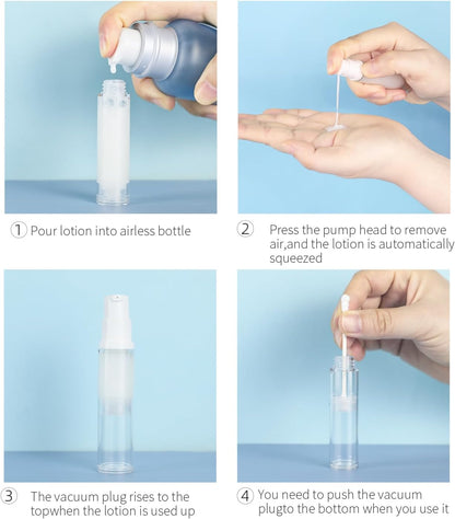 6 Pack 0.34 oz Plastic Empty Airless Pump Bottles Travel Size Refillable Leakproof Containers for Skincare Cosmetics Toiletries TSA Approved‌