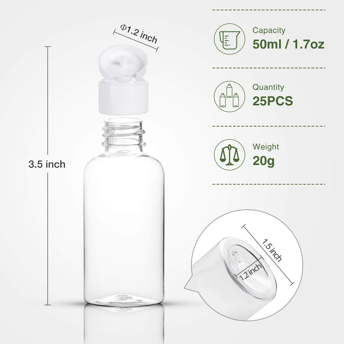 MMonDod 25 Pack 1.7oz/50ml Plastic Empty Bottles, Clear Travel Size Bottles