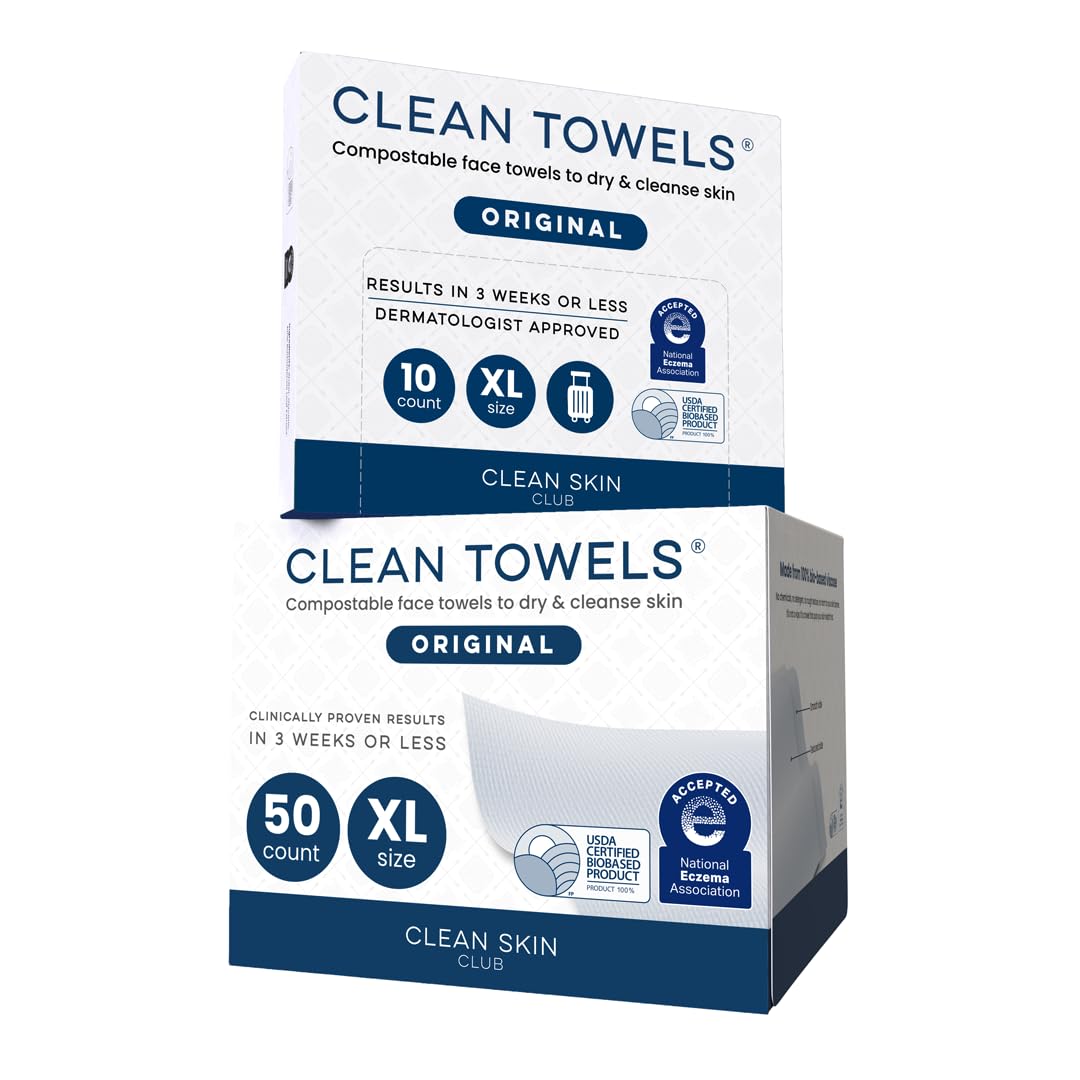 CLEAN SKIN CLUB Sensitive Skin Clean Towels® XL, Ultra-Soft Disposable Face Dry Wipes Infused with Aloe & Glycerin, XL - 1 Pack (50 count)