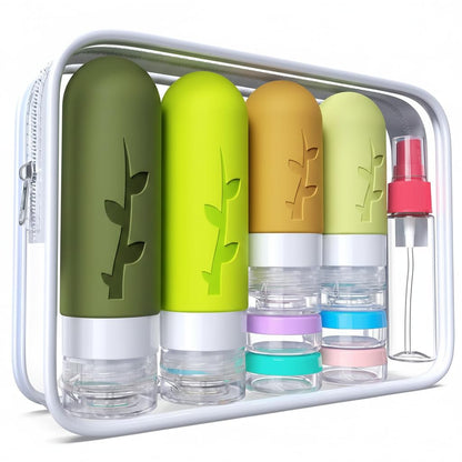 DEPOZA 16-Pack Travel Bottles for Toiletries with Clear Bag, White
