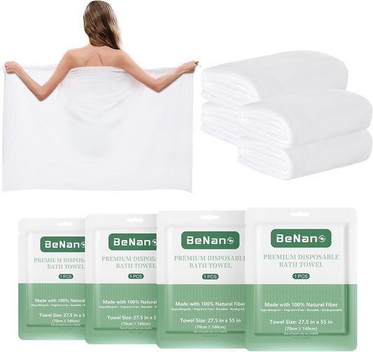 Benano 55 in x 27.5 in Disposable Bath Towels | Ready to Use, 4 Pack