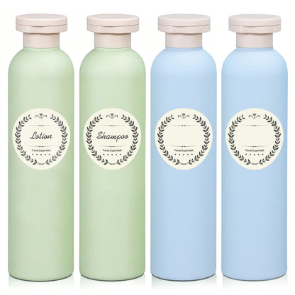 METAPACK 4Pack 6.8oz Travel Shampoo Bottles with Labels, Refillable Travel Bottles, Flip Top Squeeze Bottles, Portable Plastic Toiletry Containers for Lotion, Conditioner & Body Wash(blue, green)