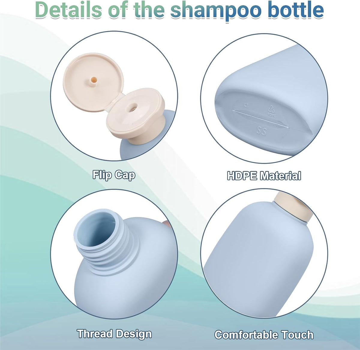 4 Pack 3.4 oz Travel Bottles, Plastic Travel Shampoo Bottles, Empty Plastic Squeeze Bottles with Flip Cap for Toiletries, Leakage-proof Travel Essentials Conditioner Bottle, Blue