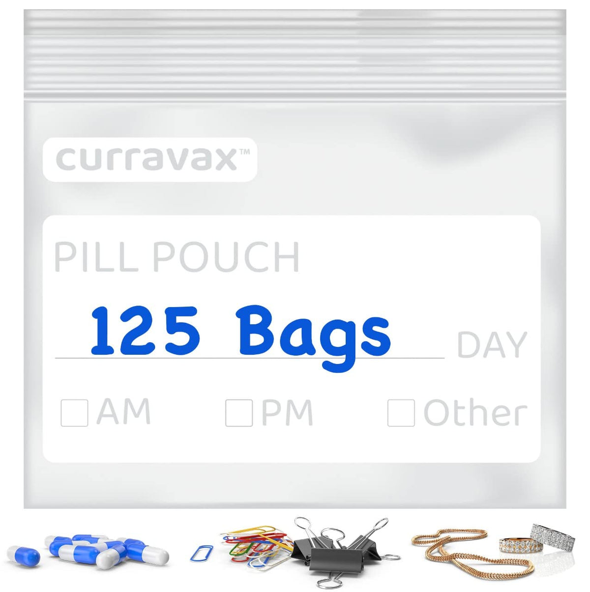 Pill Bags for Travel Pill Pouch Organizer Pack of 540 BPA Free 3 x 2.75 inch Pill Pouches for Medicine Reusable with Write on Label & Waterproof Zipper Seal AM PM Pill Baggies for Vitamins by CURRAVAX