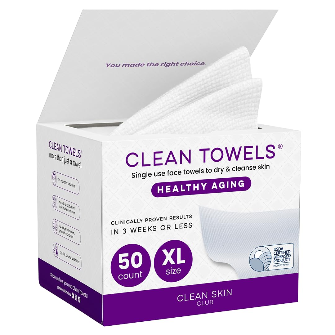 CLEAN SKIN CLUB Sensitive Skin Clean Towels® XL, Ultra-Soft Disposable Face Dry Wipes Infused with Aloe & Glycerin, XL - 1 Pack (50 count)