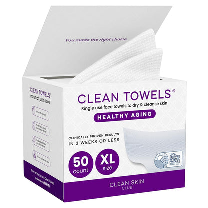 CLEAN SKIN CLUB Sensitive Skin Clean Towels® XL, Ultra-Soft Disposable Face Dry Wipes Infused with Aloe & Glycerin, XL - 1 Pack (50 count)