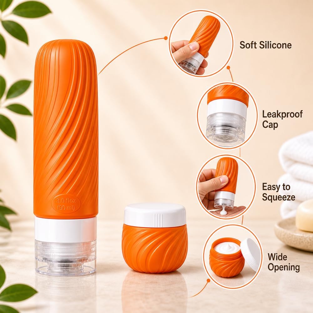 Travel Bottles for Toiletries,TSA Approved Silicone Travel Size Containers, Refillable Liquid Leak Proof Travel Shampoo and Conditioner Bottles for Women & Men, Airplane Carry On Essentials