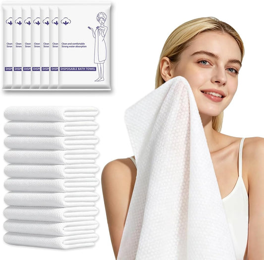 10 Pack Disposable Travel Bath Towels Sheets Extra Large 55"x27.5",Soft Disposable Dry Towel Washcloths Shower Towels for Body Travel Bathroom,Quick Dry Camping Towel Hair Swimming Gym Pet Towels
