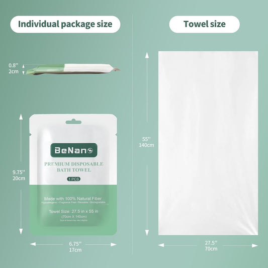 Benano 55 in x 27.5 in Disposable Bath Towels | Ready to Use, 4 Pack