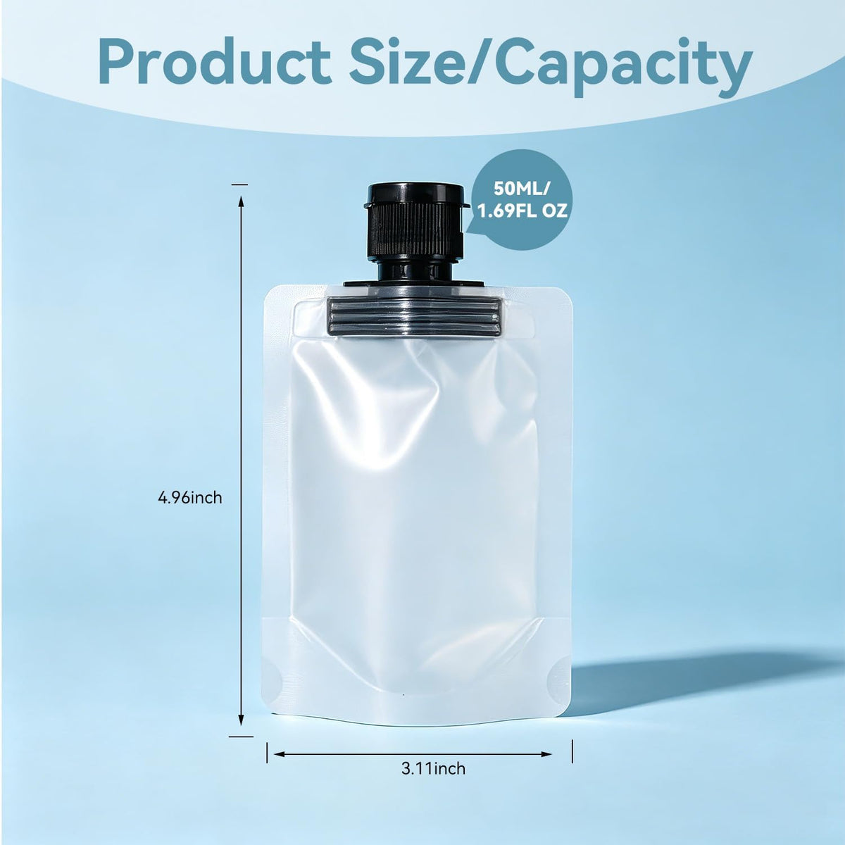 Travel Pouches for Toiletries,50ml Black Fluid Makeup Packing Bag Squeezable Refillable Clear Squeeze Pouch Bottle (6)