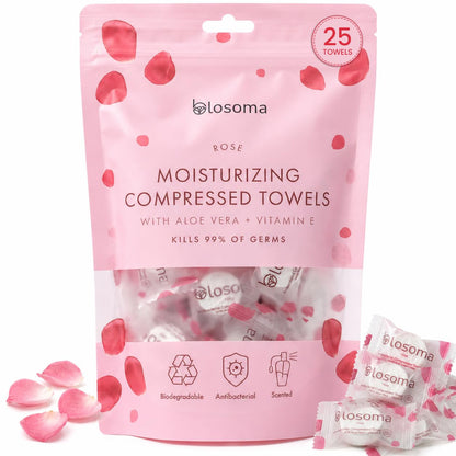 Eucalyptus & Mint Compressed Towels for Travel & Camping – Antibacterial Instant Expandable Face Towels, Biodegradable Disposable Cotton, Pack of 25