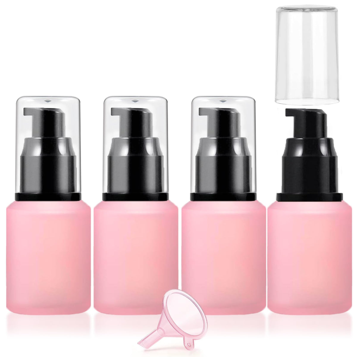 30ml Frosted Glass Pump Bottle Dispenser, 4pcs 1oz Travel Bottle