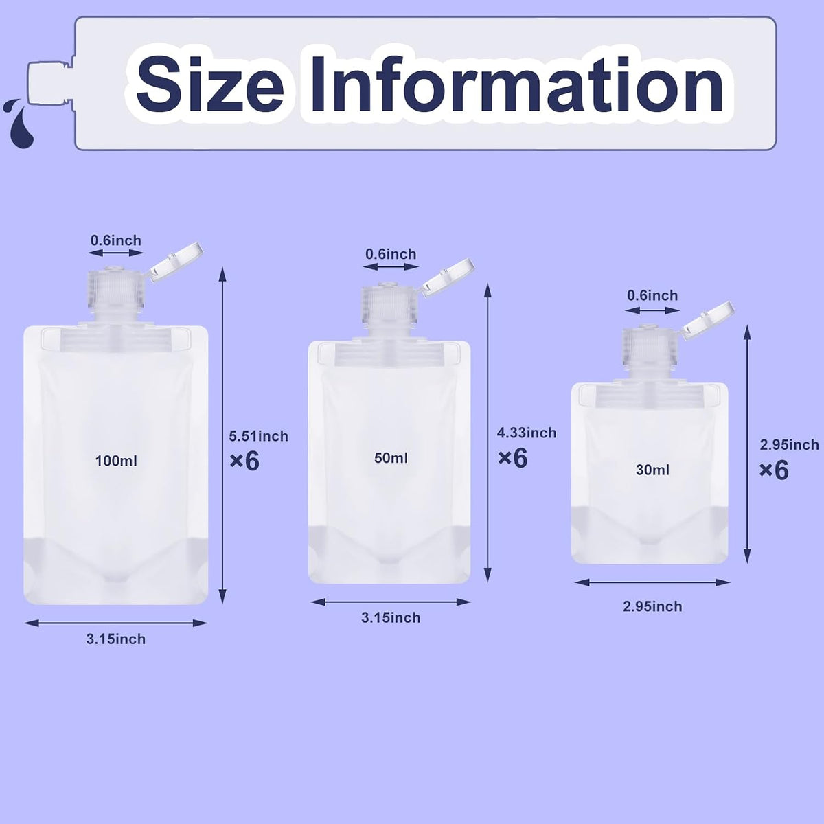 Outus 18 Pcs Travel Pouches for Toiletries, 30/50/100 ml