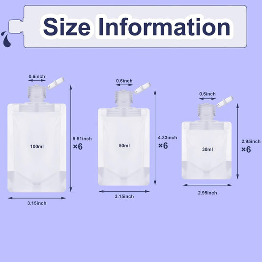 Outus 18 Pcs Travel Pouches for Toiletries, 30/50/100 ml