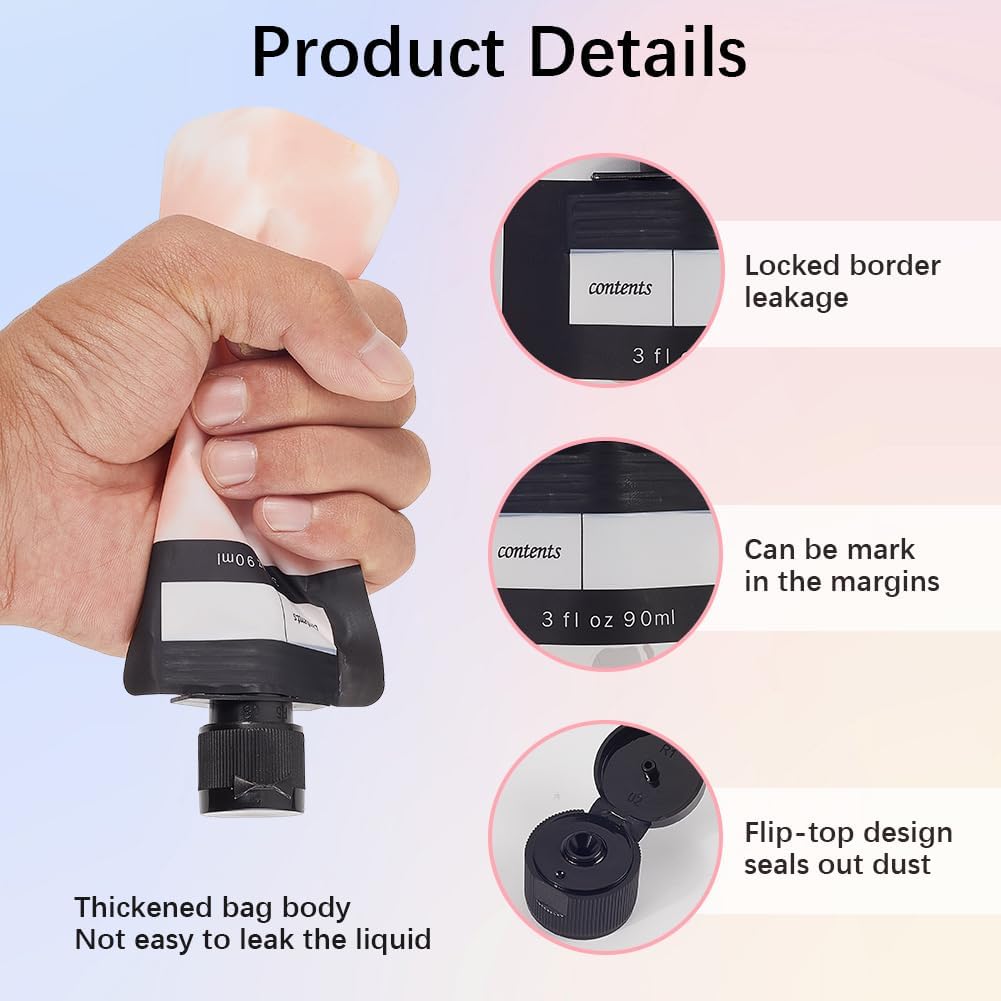 GORGECRAFT 15Pcs Liquid Travel Pouches Plastic Portable Refillable Leak Proof Empty Squeeze Makeup Toiletries Packing Pouch Containers Stand Up Bottles for Lotion Face Cream Shampoo Hand Soapner