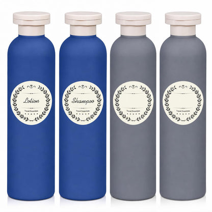 METAPACK 4Pack 6.8oz Travel Shampoo Bottles with Labels, Refillable Travel Bottles, Flip Top Squeeze Bottles, Portable Plastic Toiletry Containers for Lotion, Conditioner & Body Wash(blue, green)