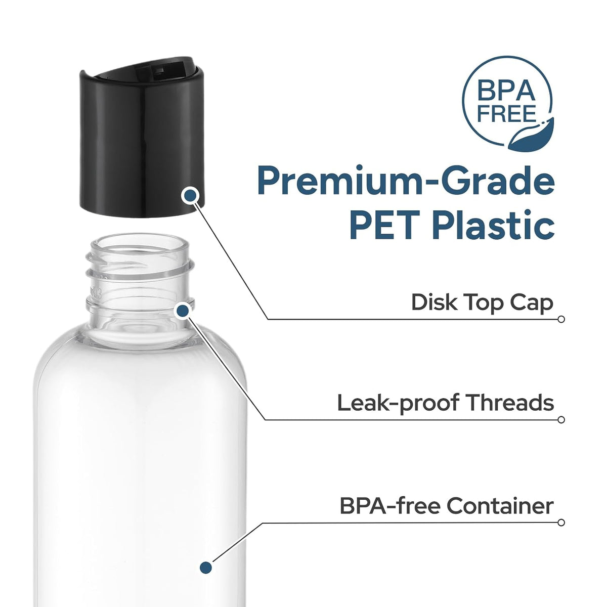 Travel Bottles for Toiletries, 3.4 oz Travel Size Containers, 5pcs, Clear