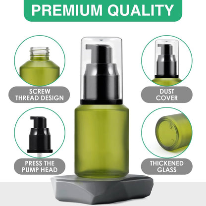 30ml Frosted Glass Pump Bottle Dispenser, 4pcs 1oz Travel Bottle