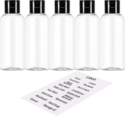 DNSEN 5 Pack 3.4 oz Travel Size Bottles for Toiletries with Labels