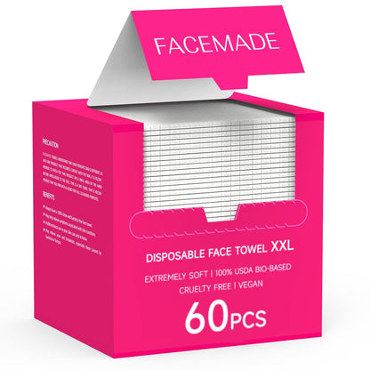 FACEMADE XXL Disposable Face Towels, 12" x 12", Soft & Thick, 60 Count