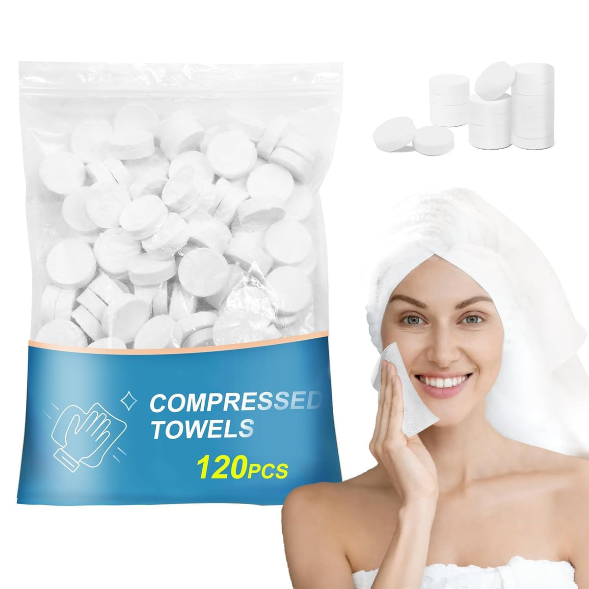 120PCS Compressed Towel Tablets - Disposable Face Towels for Travel