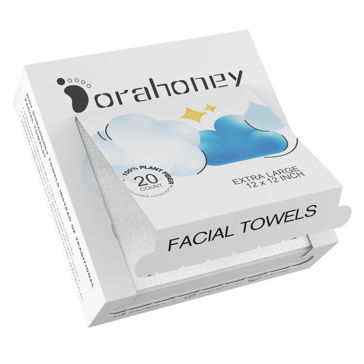 Disposable Face Towels Travel, 12"x12" Extra Large Face Towelettes, Ultra‑Soft Minimal‑Lint Facial Towels for Sensitive Skin, Makeup Remover Dry Wipes, 20 Count (1 Pack)