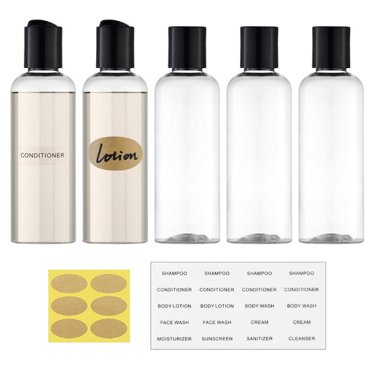Travel Bottles for Toiletries, 3.4 oz Travel Size Containers, 5pcs, Clear