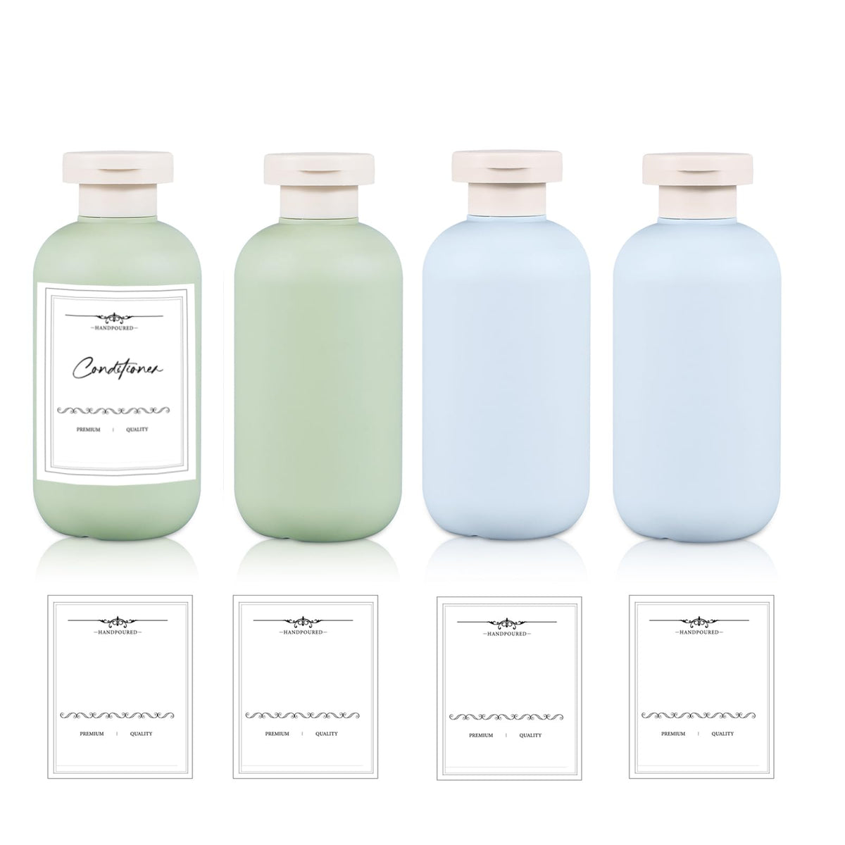 8.8 oz Plastic Travel Shampoo Bottles, Refillable Flip Cap Squeeze Bottles for Toiletries, Large Leakage-proof Travel Shampoo and Conditioner Container (Blue and Green)