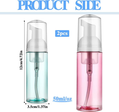 2 Pack Foam Pump Bottle Travel 60 ml/2 oz Small Size Mousse Foam Soap Dispenser Clear Plastic Foaming Soap Dispenser Mini Empty Refillable Pump Containers for Face Wash Lash Shampoo Skin Care