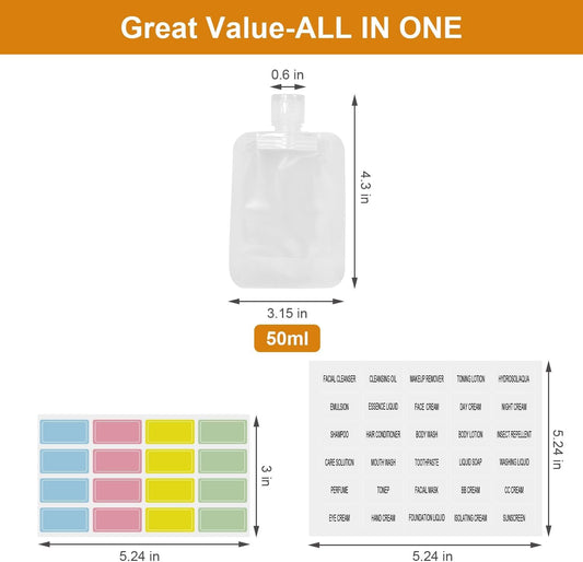 6 PcsTravel Containers for Toiletries,with Labels, Transparent,3.15*4.3in