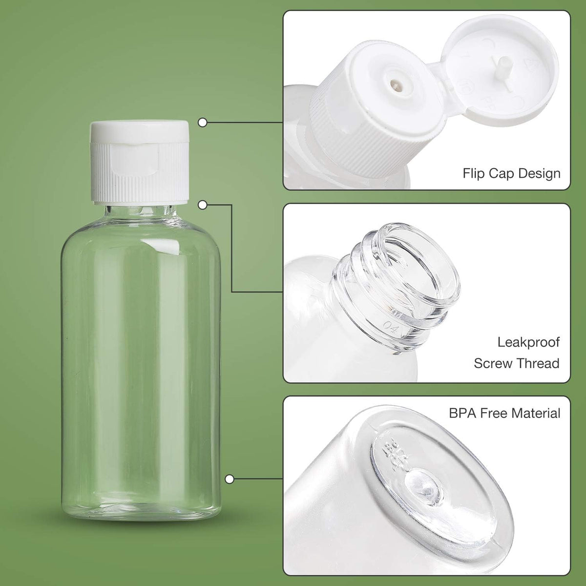 MMonDod 25 Pack 1.7oz/50ml Plastic Empty Bottles, Clear Travel Size Bottles