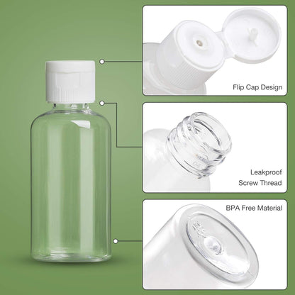 MMonDod 25 Pack 1.7oz/50ml Plastic Empty Bottles, Clear Travel Size Bottles