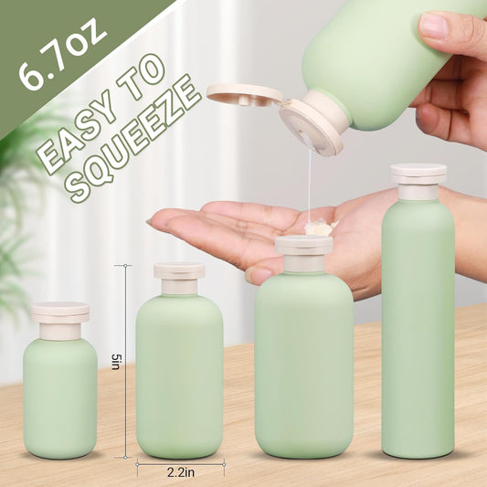 ASEVAT 3 Pack Travel Squeeze Bottles, 6.7oz (200ml) Leak Proof Refillable Plastic Toiletry Containers for Shampoo, Lotion, Body Wash, for Checked Luggage, with Clear Toiletry Pouch, Blue Pink Green