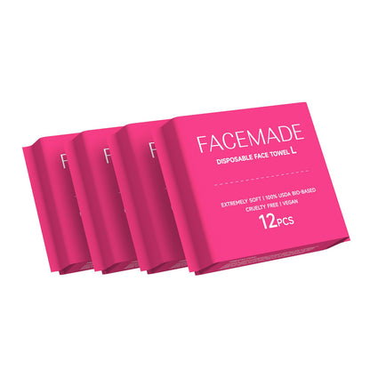 FACEMADE XXL Disposable Face Towels, 12" x 12", Soft & Thick, 60 Count