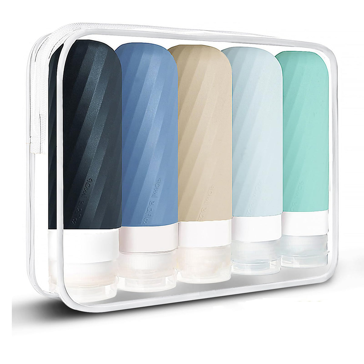 Laxen 5 Pack Travel Bottles for Toiletries with Clear Bag, Leak Proof, Refillable, TSA Approved Silicone Travel Containers for Shampoo and Conditioner, Travel Essentials Toiletry Bottles
