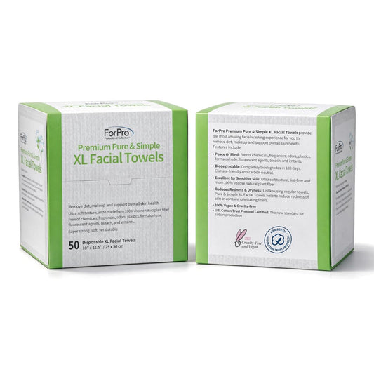 ForPro Pure & Simple XL Facial Towels, 50ct, 10"x11.5", Vegan, Cruelty-Free