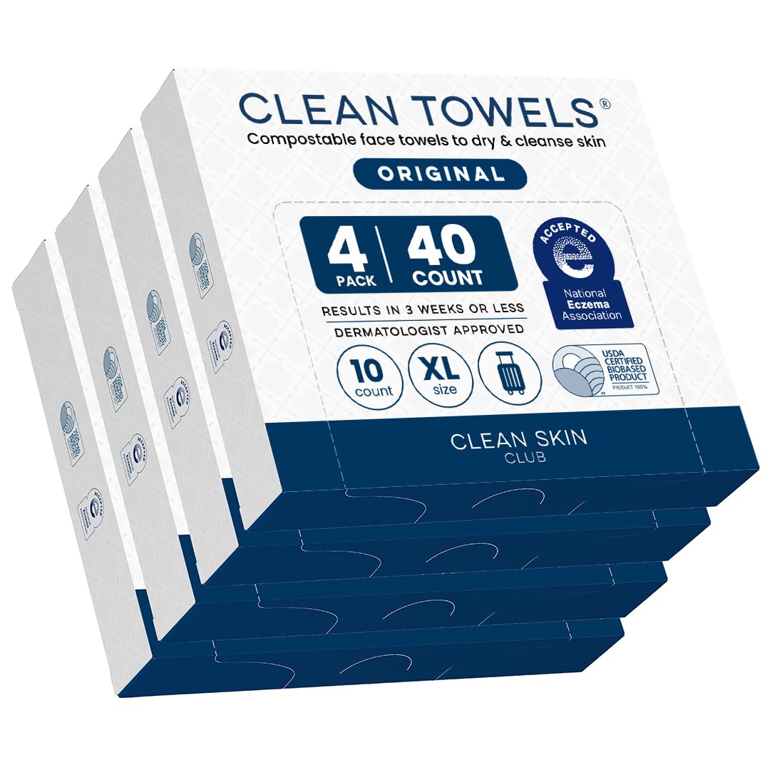 Clean Skin Club Clean Towels XL®, Travel Pack 100% USDA Biobased Disposable Face Towel, Eczema Association Accepted,Dry Wipes, TSA-Approved Travel Essential, 3 Packs, 30 ct Total